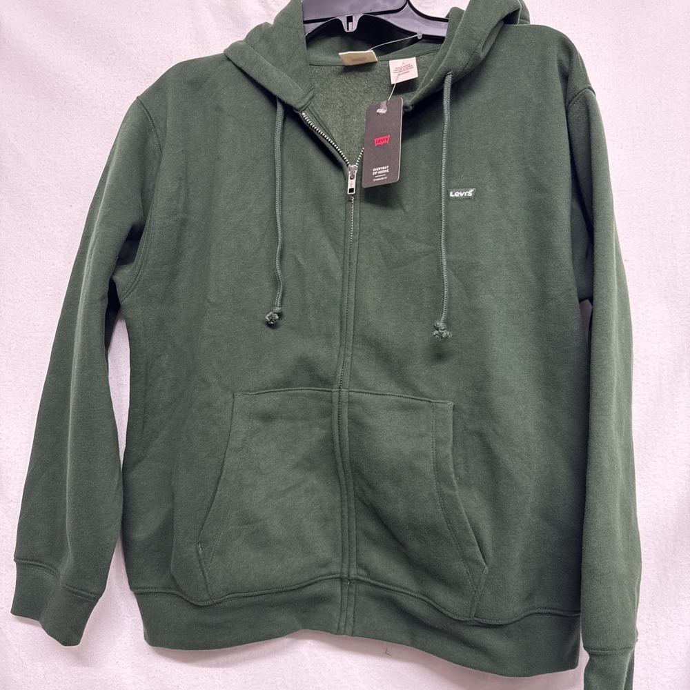 Levis Hoodie Mens XS Green Embroidery Full Zip Pockets